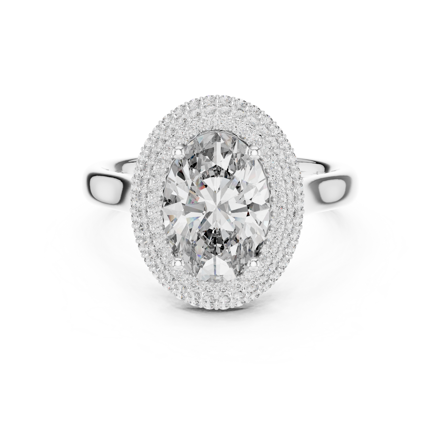Large Oval Diamond Triple Diamond Border Ring - SB-9-33