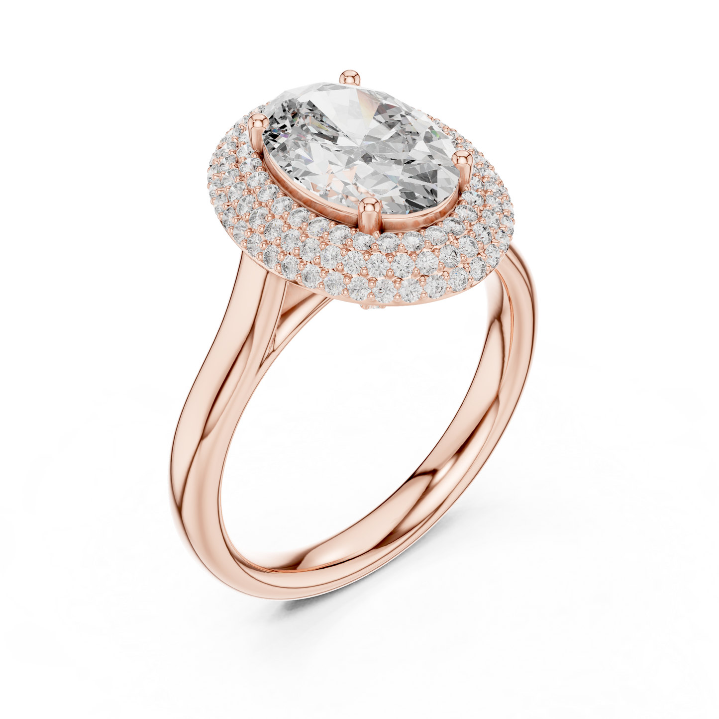 Large Oval Diamond Triple Diamond Border Ring - SB-9-33
