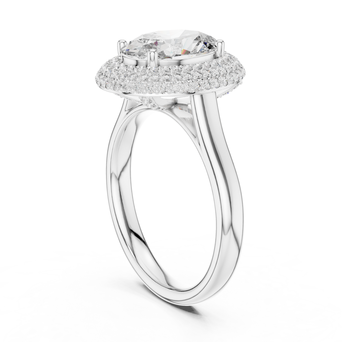 Large Oval Diamond Triple Diamond Border Ring - SB-9-33