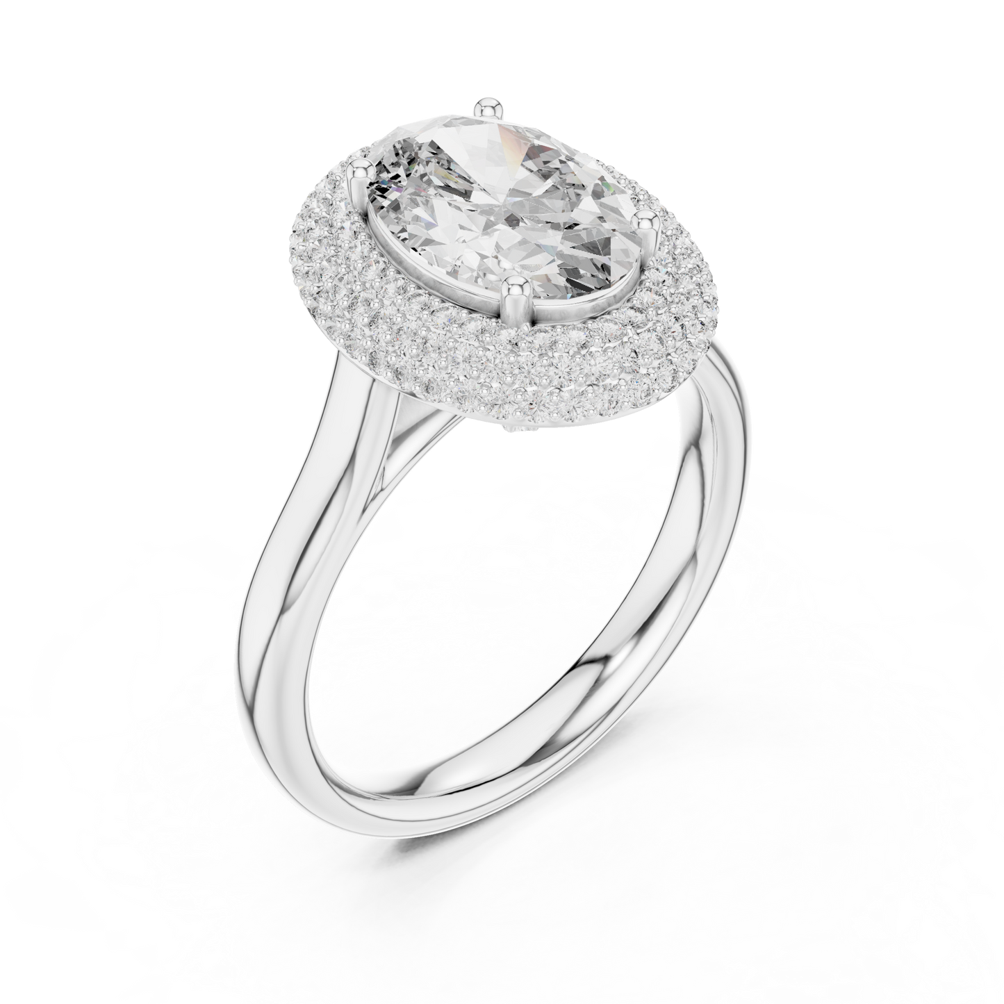 Large Oval Diamond Triple Diamond Border Ring - SB-9-33