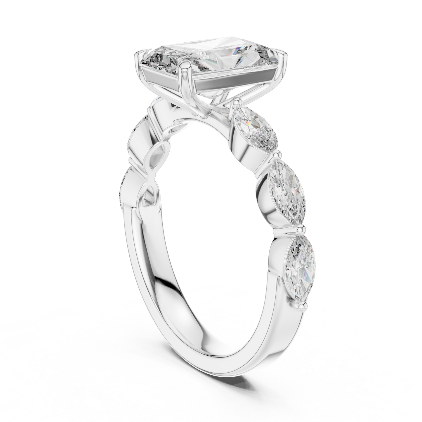 Square Diamond with Leaves Diamond Border Ring - SB-9-35