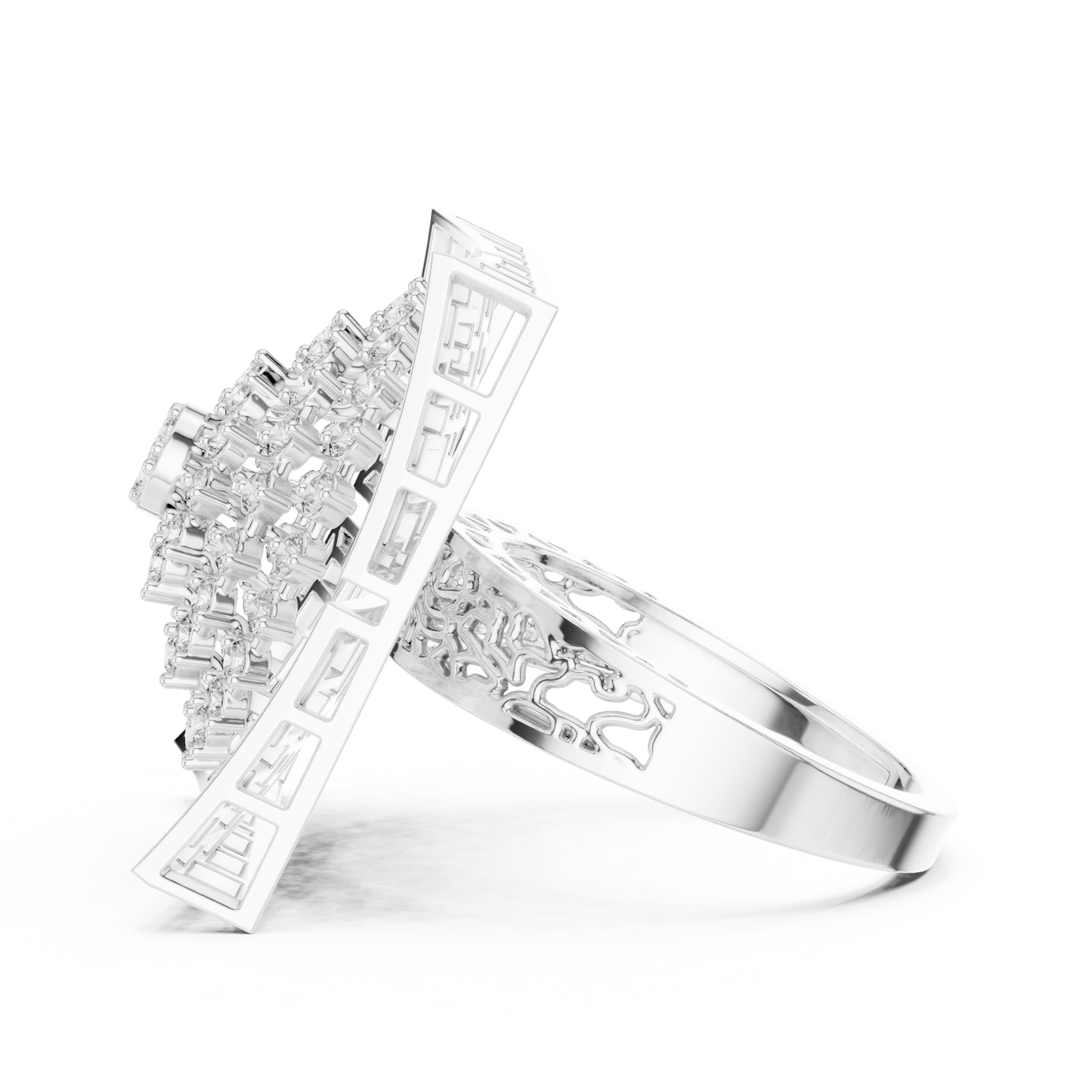 Flower Bouquet Shape Square Base Diamond Ring - SB-9-38