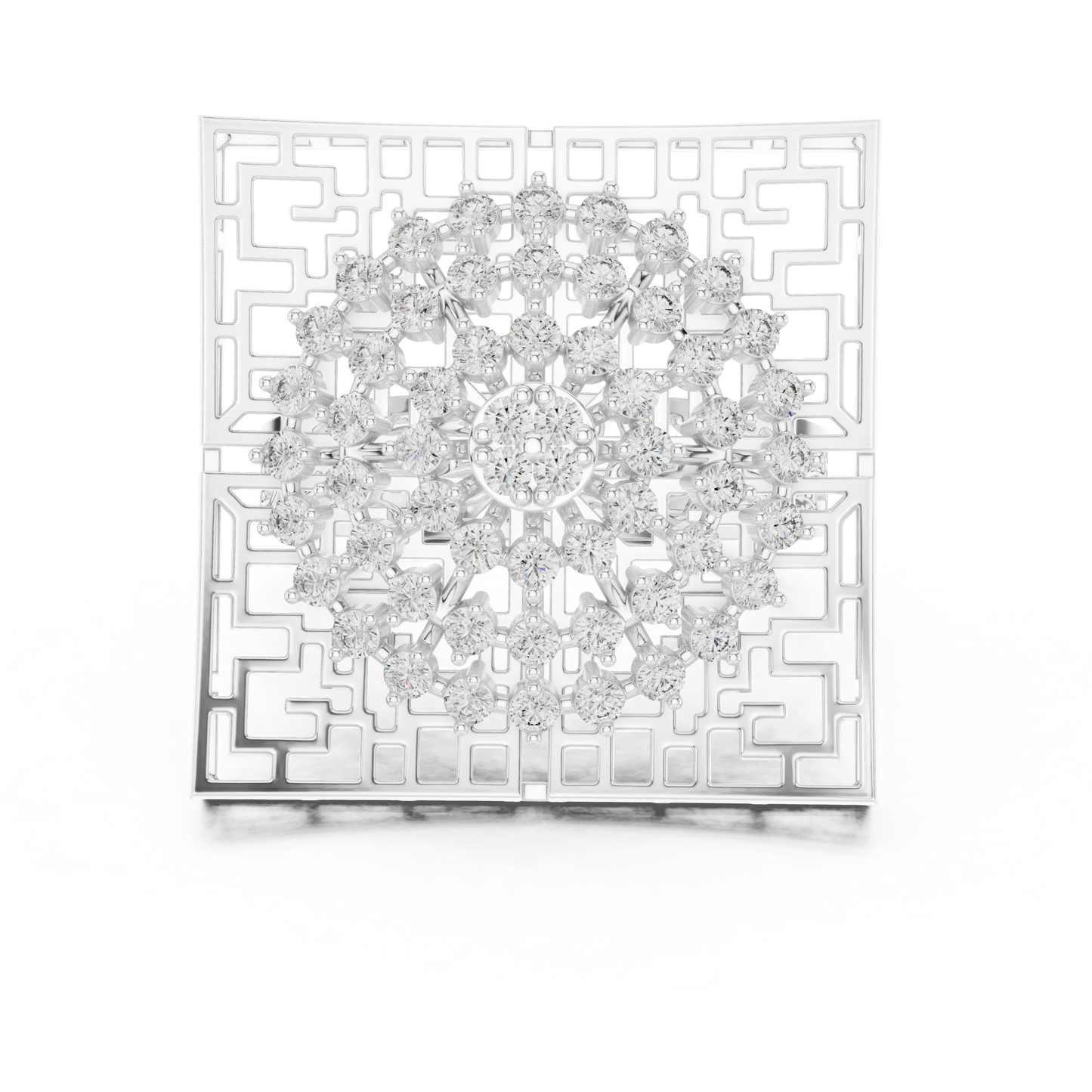 Flower Bouquet Shape Square Base Diamond Ring - SB-9-38