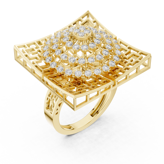 Flower Bouquet Shape Square Base Diamond Ring - SB-9-38