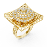 Flower Bouquet Shape Square Base Diamond Ring - SB-9-38