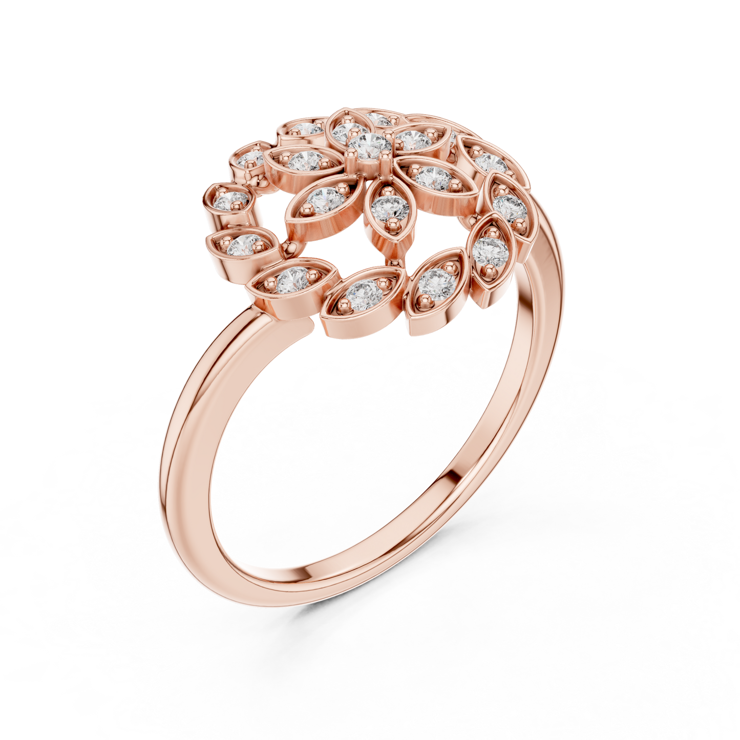 Round Leaves Design Diamond Ring - SB-9-40