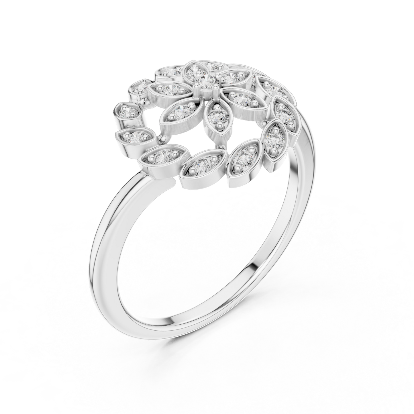 Round Leaves Design Diamond Ring - SB-9-40