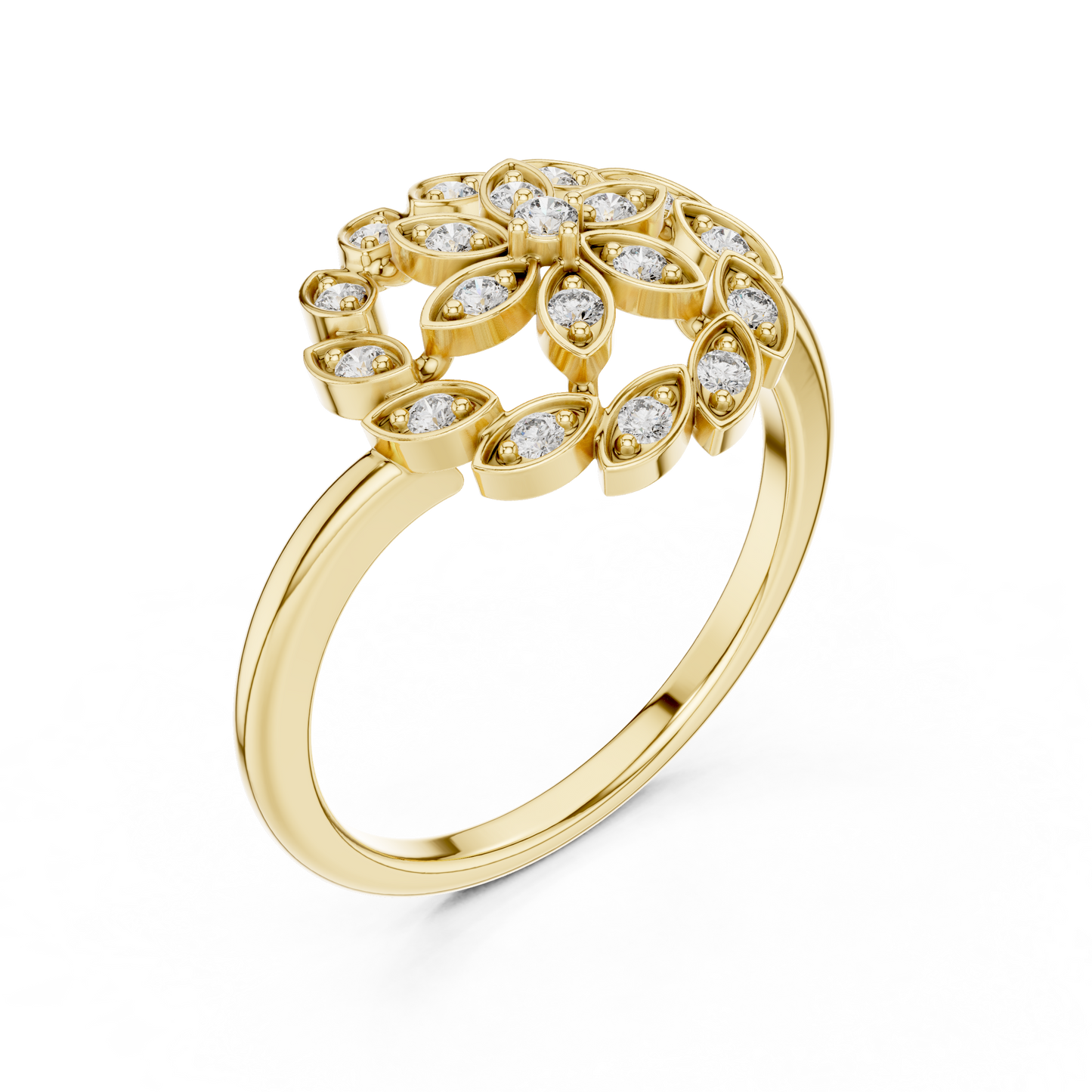 Round Leaves Design Diamond Ring - SB-9-40