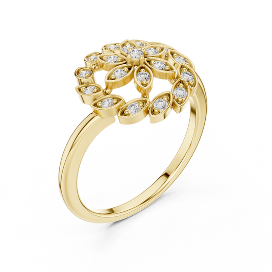 Round Leaves Design Diamond Ring - SB-9-40