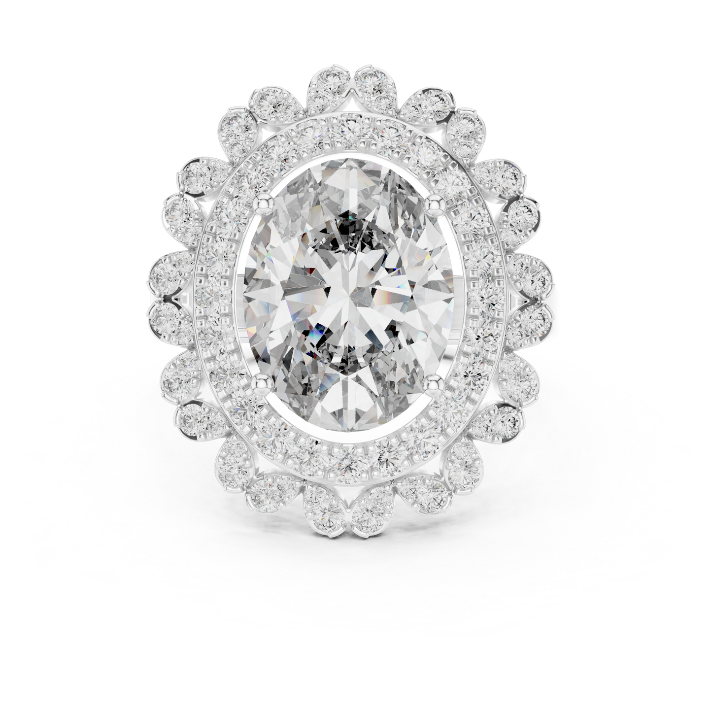 Large Oval Diamond with Dual Border Diamond Ring - SB-9-43