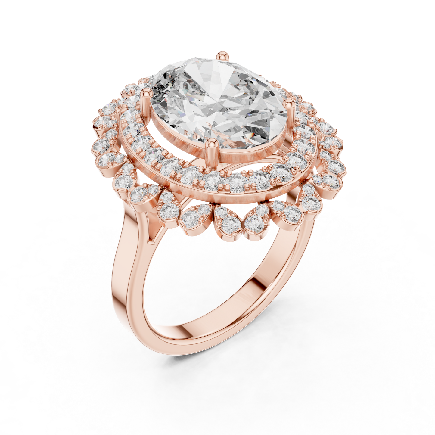 Large Oval Diamond with Dual Border Diamond Ring - SB-9-43