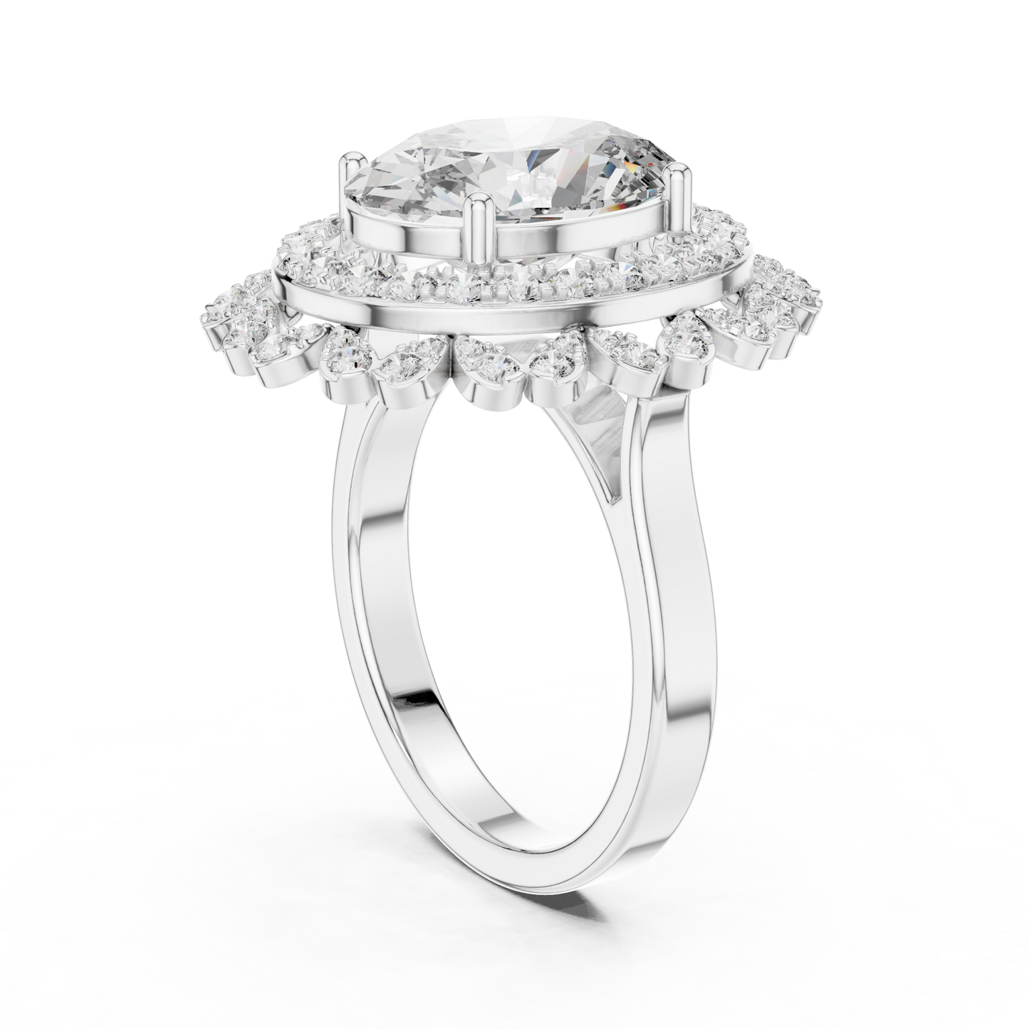 Large Oval Diamond with Dual Border Diamond Ring - SB-9-43