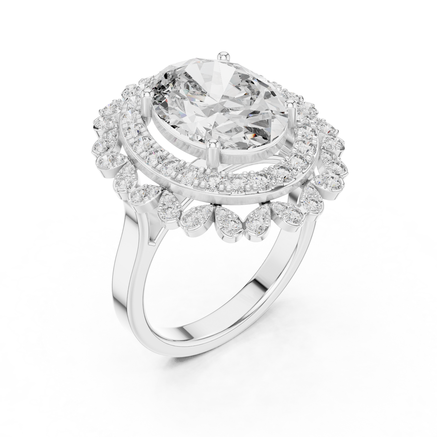 Large Oval Diamond with Dual Border Diamond Ring - SB-9-43