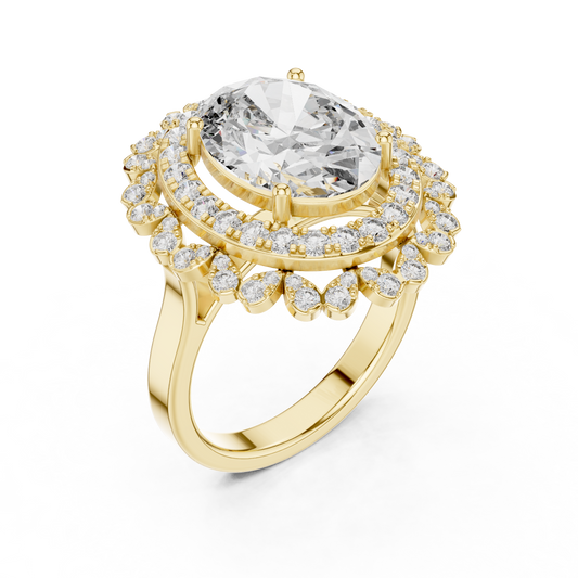 Large Oval Diamond with Dual Border Diamond Ring - SB-9-43