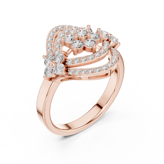 Triple Flower with Dual Curved Border Diamond Ring - SB-9-44