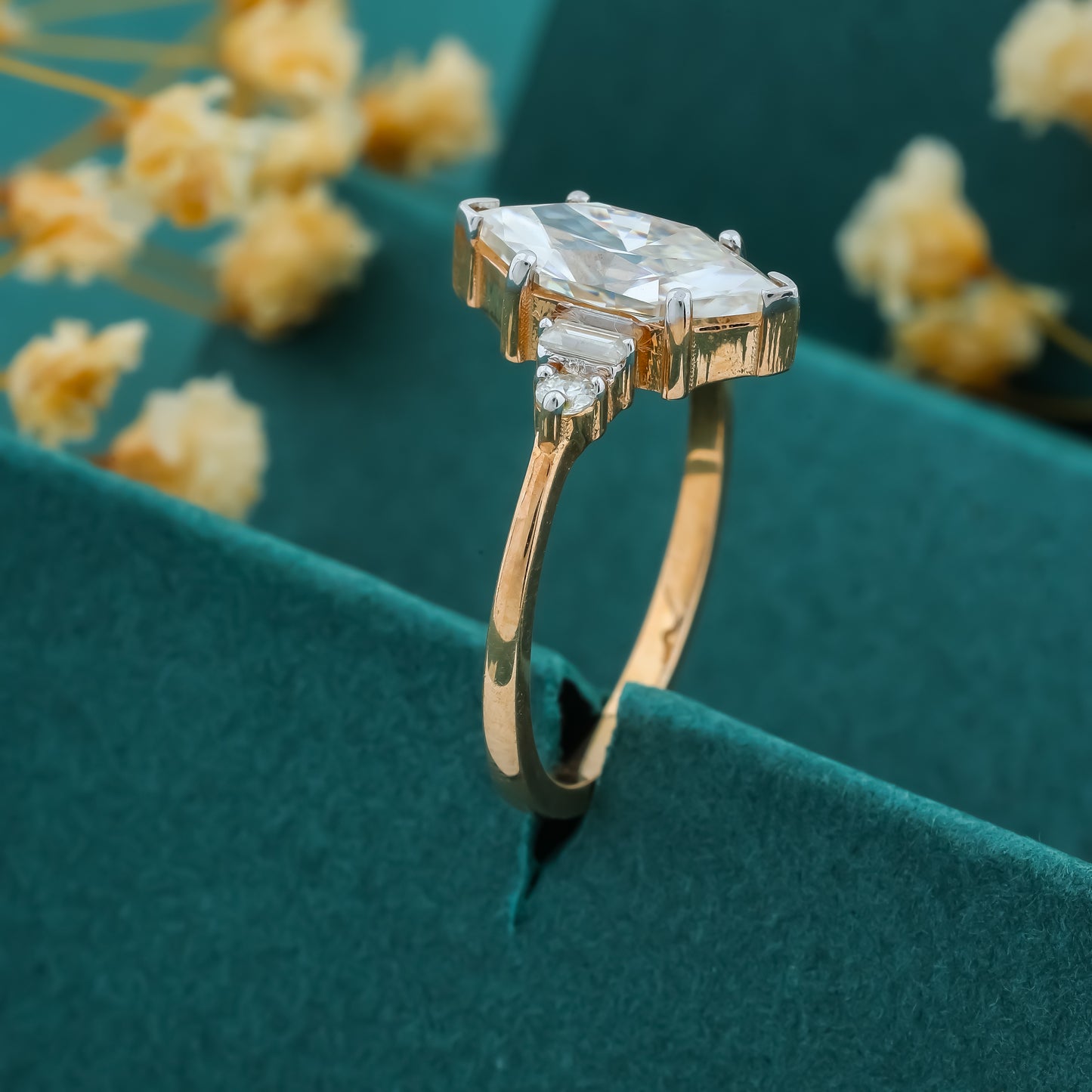 Elegant Marquise-Cut Diamond Ring in Gold Finish