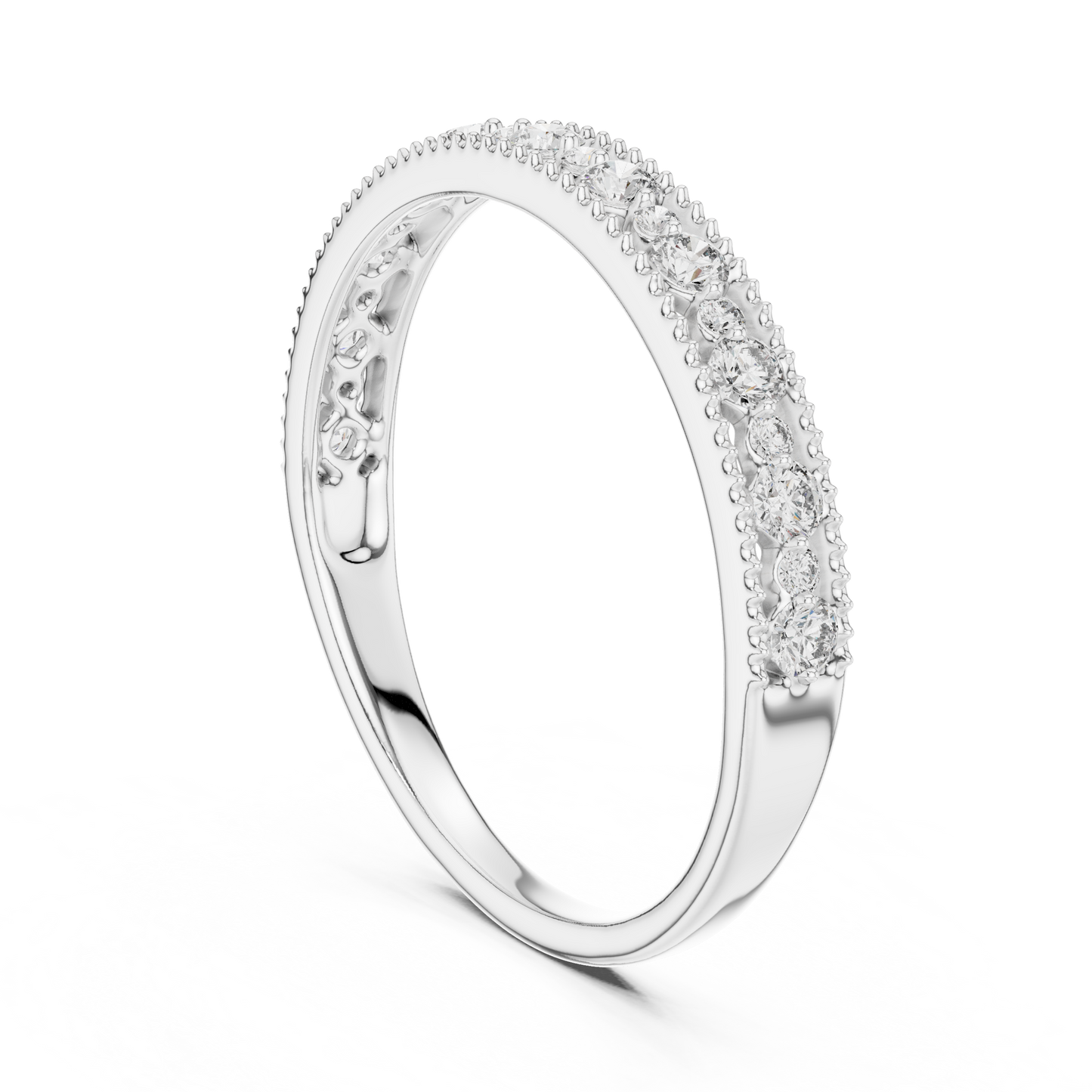 Dotted Border Half Line Diamond Ring - SB-6-11