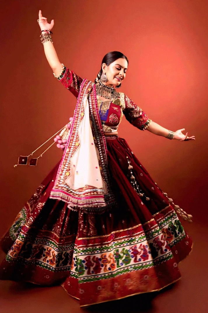 Navratri Special Digital Print Real Mirror Work Ghagra Choli