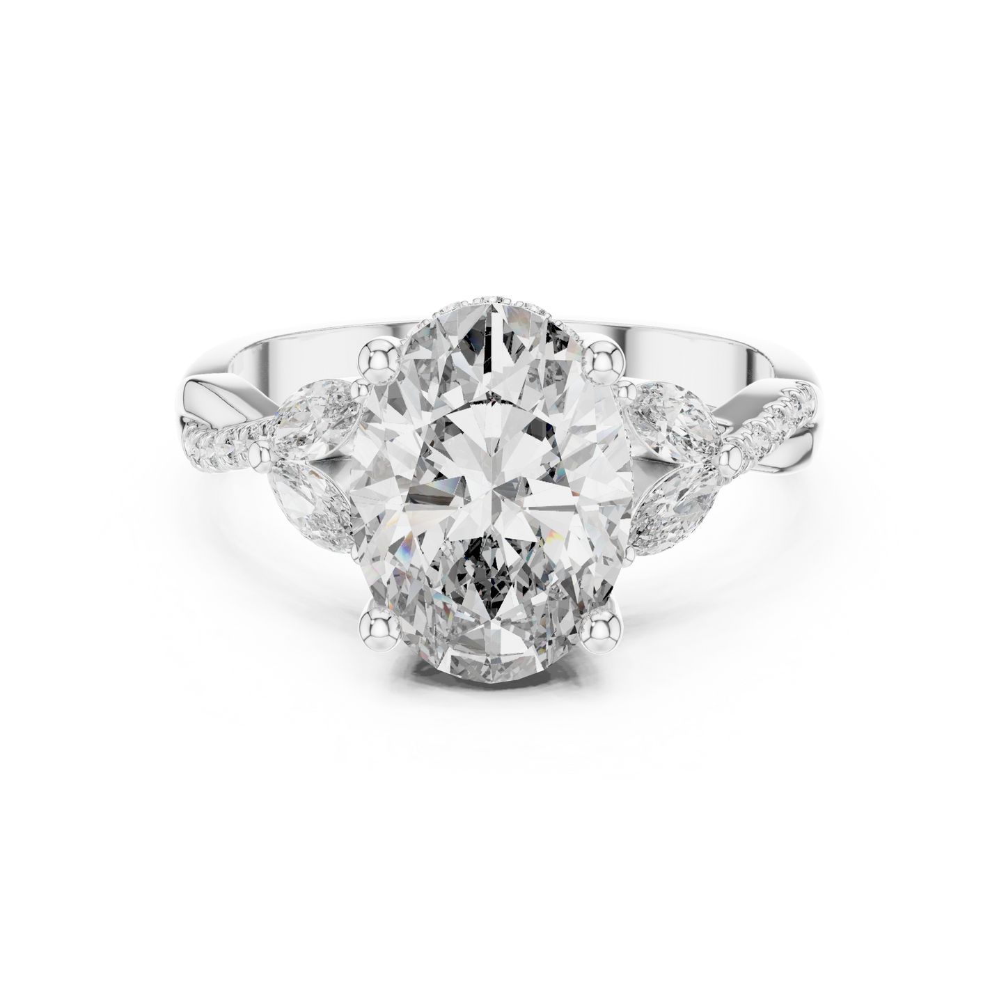 Large Oval Leaf Handle Diamond Ring - SB-9-12