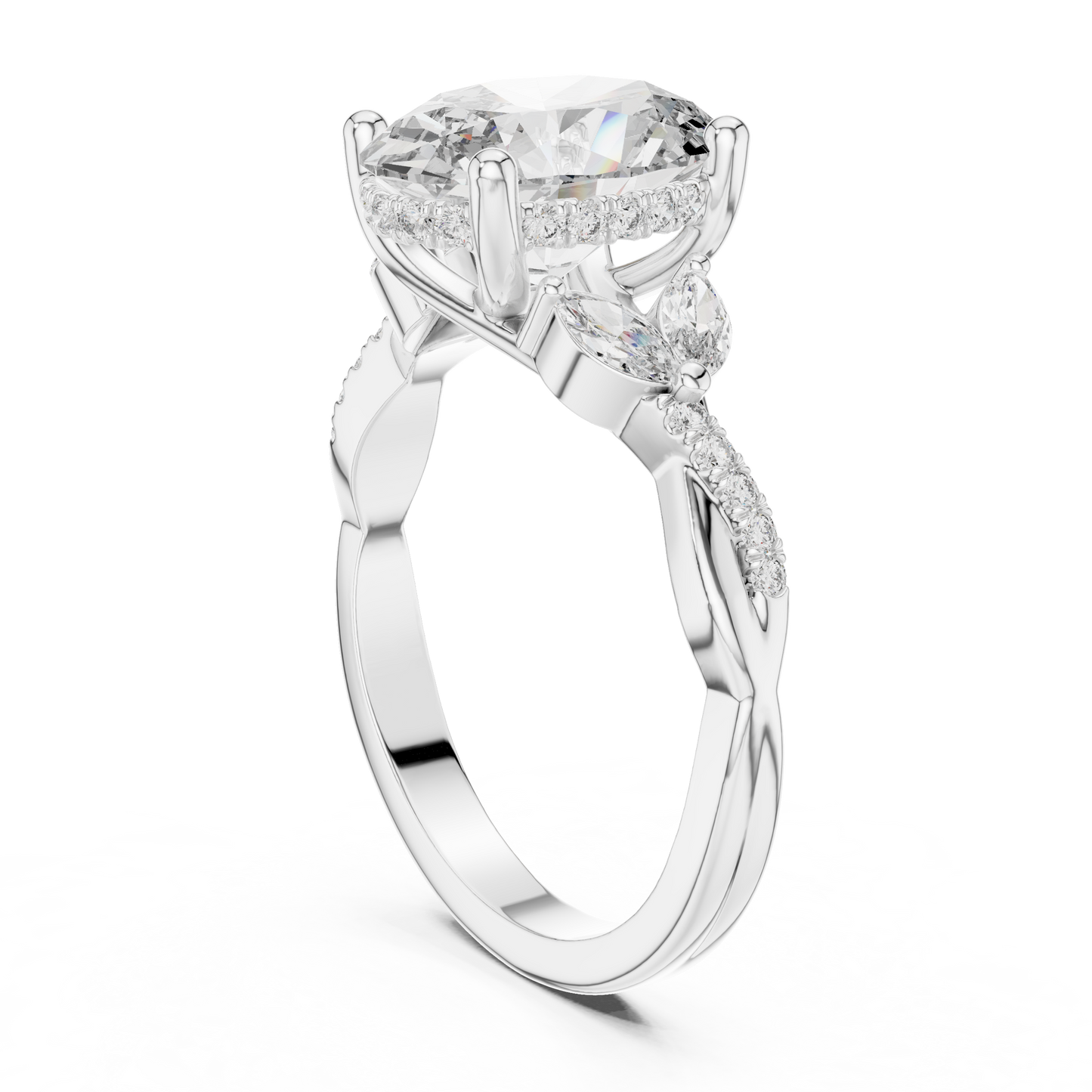 Large Oval Leaf Handle Diamond Ring - SB-9-12