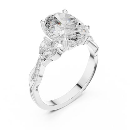Large Oval Leaf Handle Diamond Ring - SB-9-12