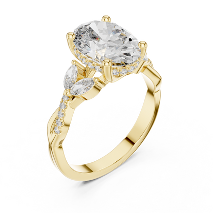 Large Oval Leaf Handle Diamond Ring - SB-9-12