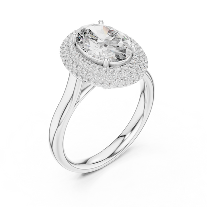 Large Oval Diamond Triple Diamond Border Ring - SB-9-33