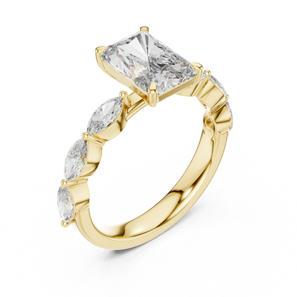 Square Diamond with Leaves Diamond Border Ring - SB-9-35