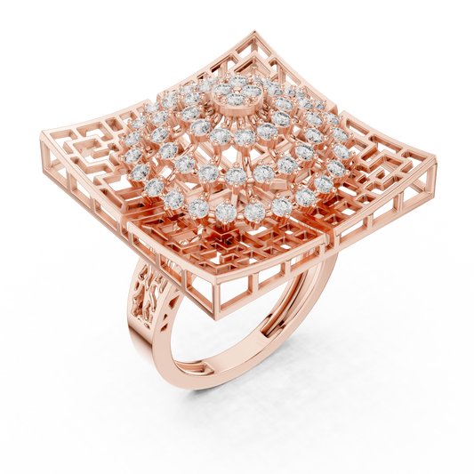 Flower Bouquet Shape Square Base Diamond Ring - SB-9-38