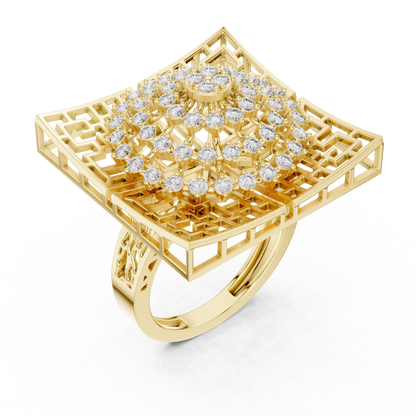 Flower Bouquet Shape Square Base Diamond Ring - SB-9-38