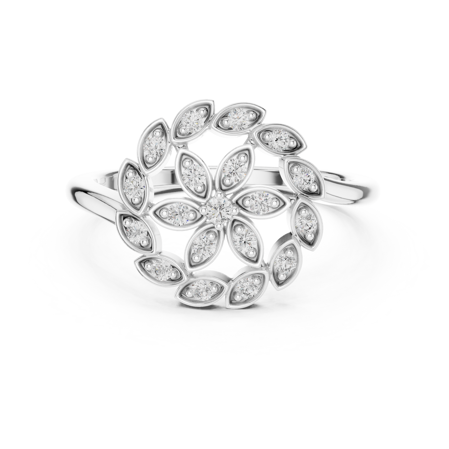 Round Leaves Design Diamond Ring - SB-9-40