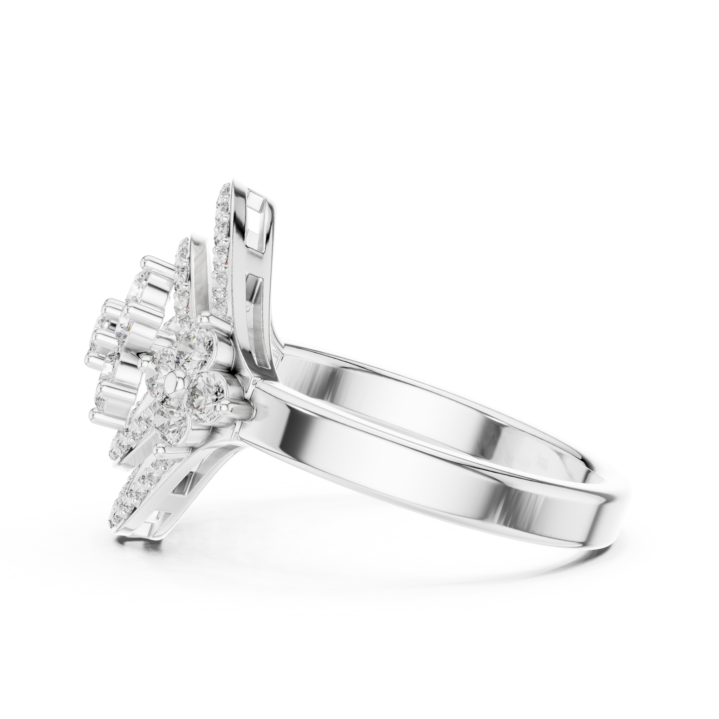 Triple Flower with Dual Curved Border Diamond Ring - SB-9-44