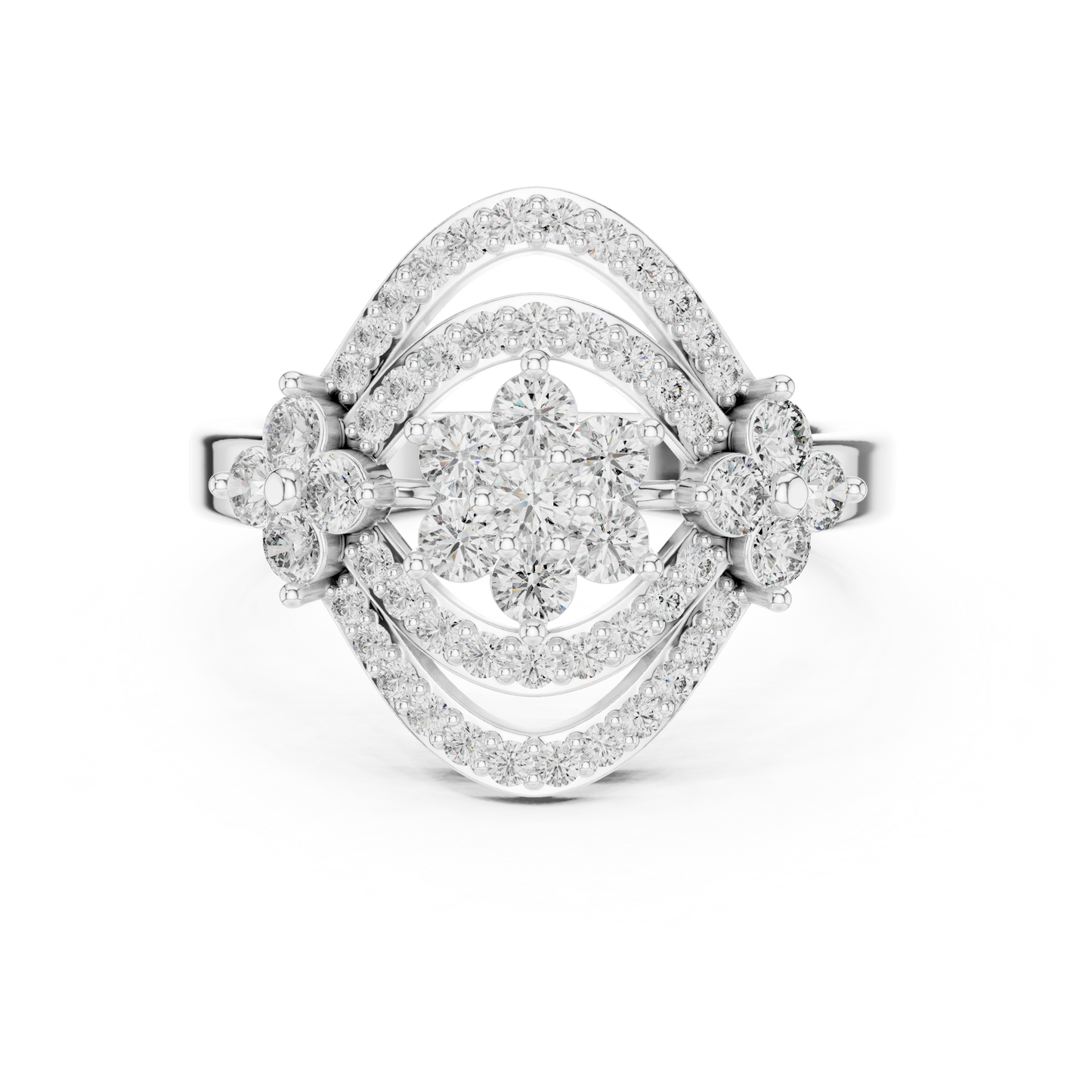 Triple Flower with Dual Curved Border Diamond Ring - SB-9-44