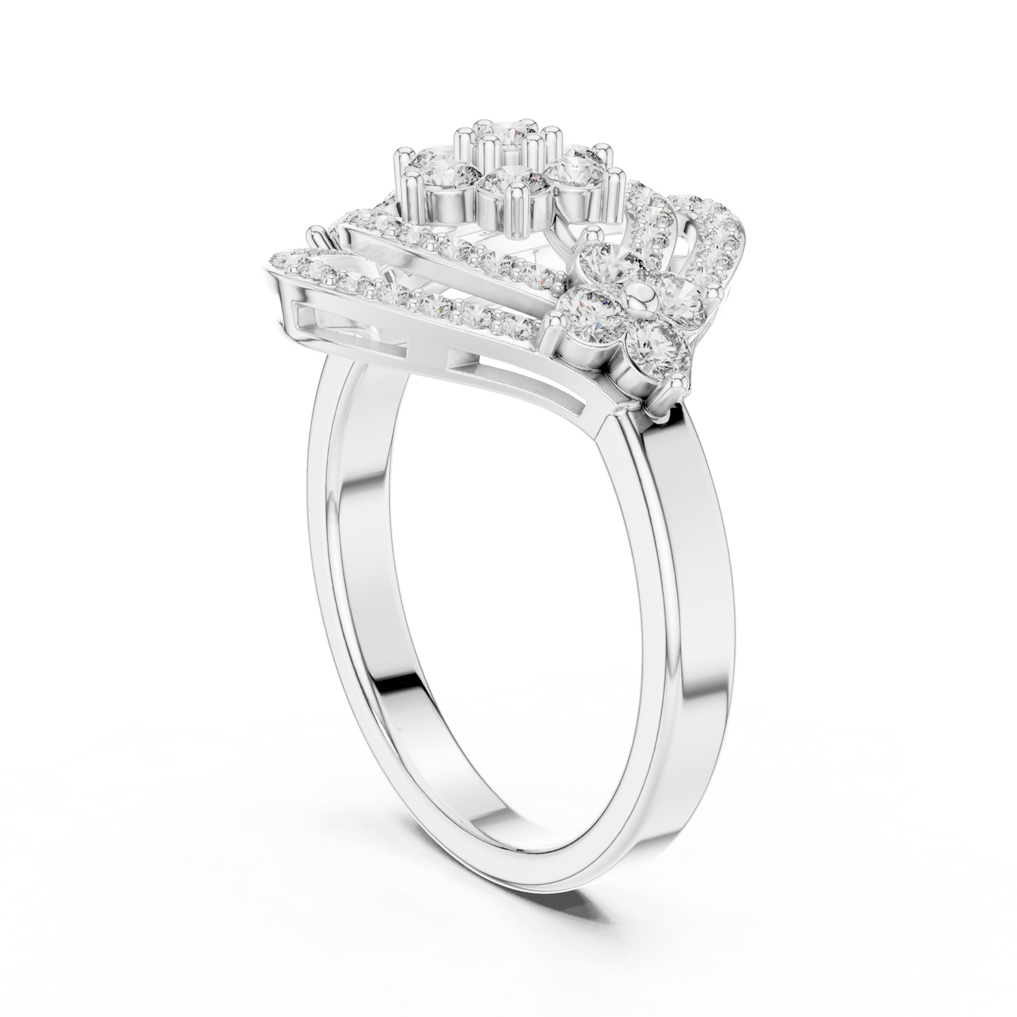 Triple Flower with Dual Curved Border Diamond Ring - SB-9-44