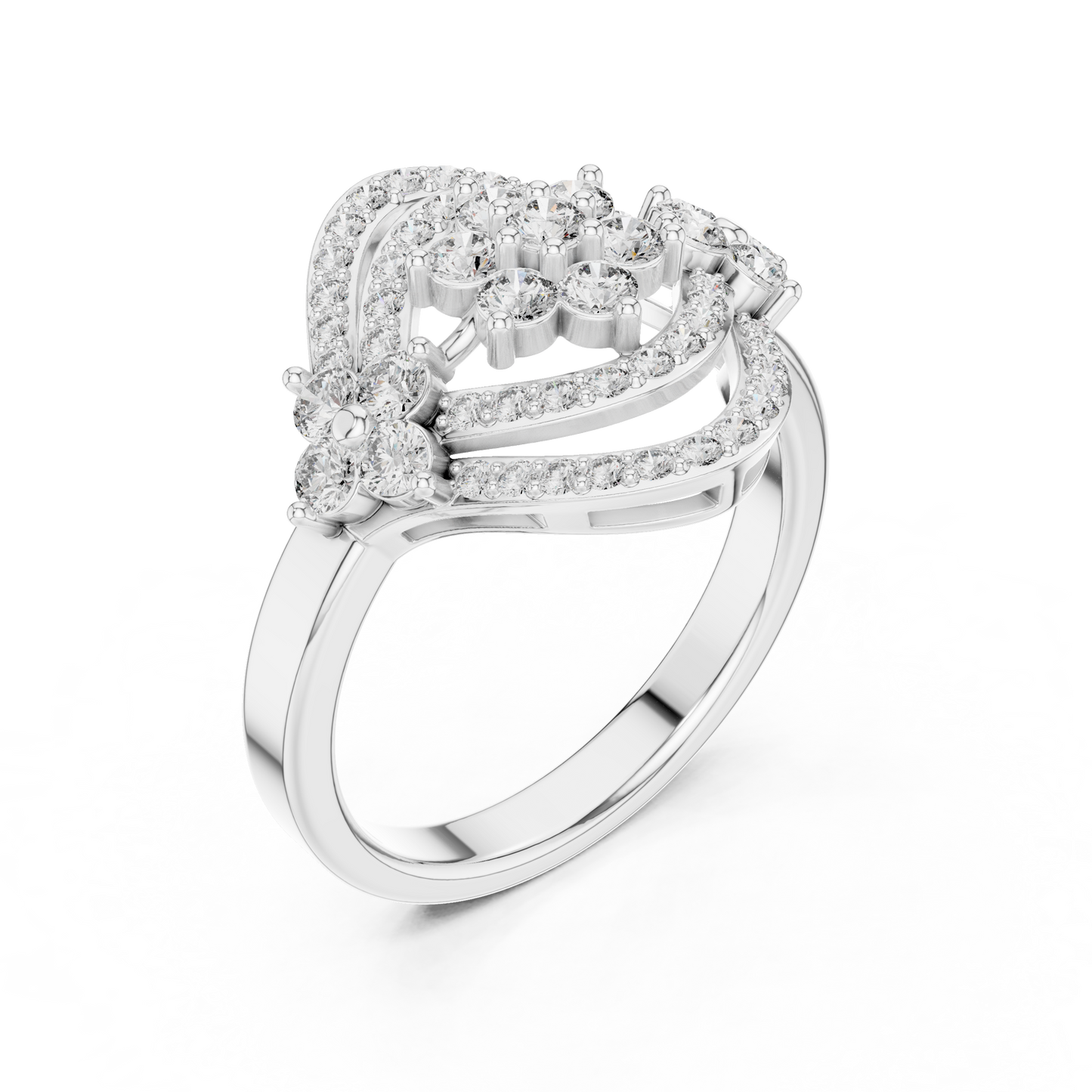 Triple Flower with Dual Curved Border Diamond Ring - SB-9-44
