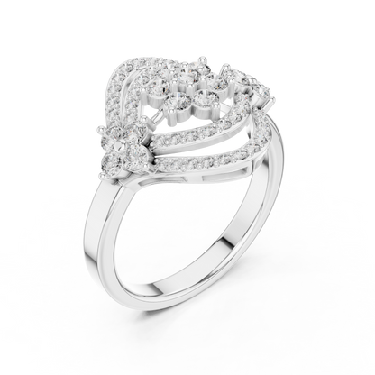Triple Flower with Dual Curved Border Diamond Ring - SB-9-44