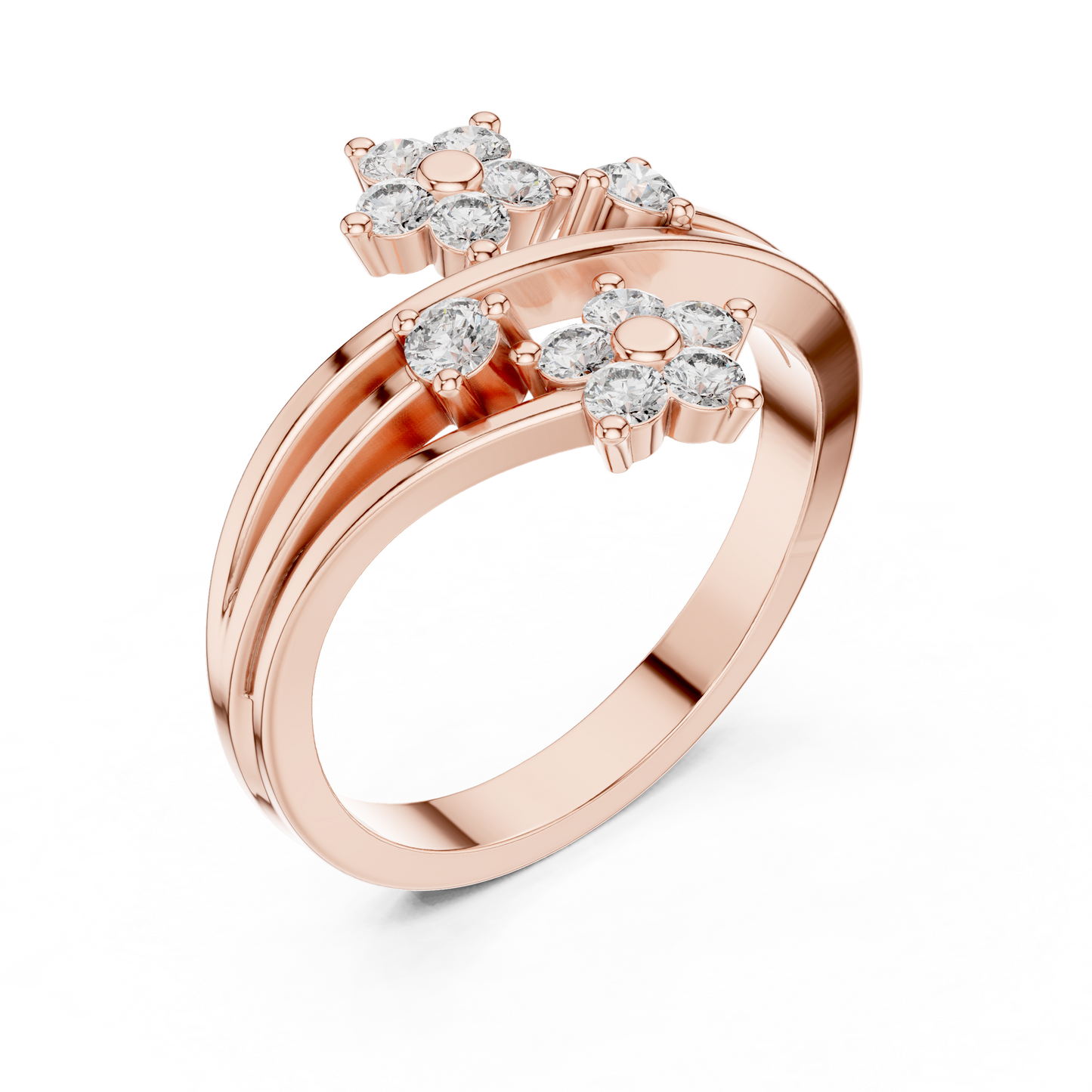 Dual Flower Design Diamond Ring SB-9-63
