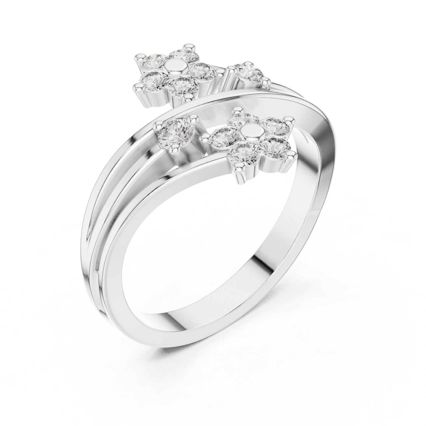 Dual Flower Design Diamond Ring SB-9-63