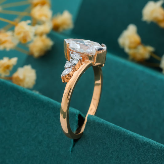 Rose Gold Marquise-Cut Ring with Cluster Side Stones