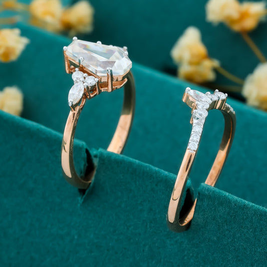 Ethereal Rose Gold Baguette-Cut Moissanite Bridal Ring Set