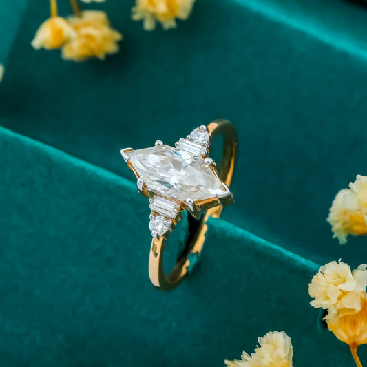 Elegant Marquise-Cut Diamond Ring in Gold Finish